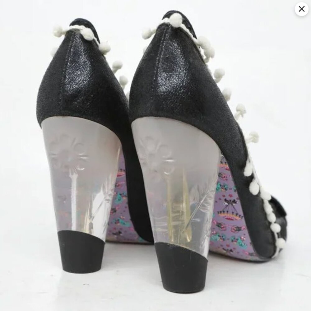 Irregular Choice Cougar Cubs Metallic Leather Pumps Lucite Heel Black White Shoe - Picture 8 of 16